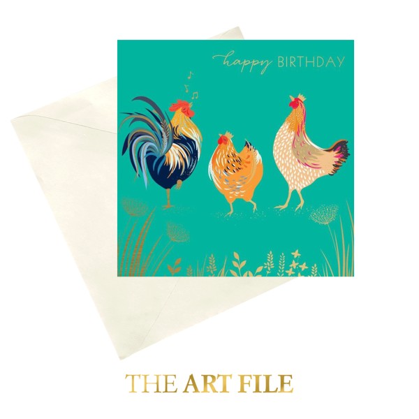 The Art File - Поздравителна картичка за рожден ден "Петел и кокошки" 1